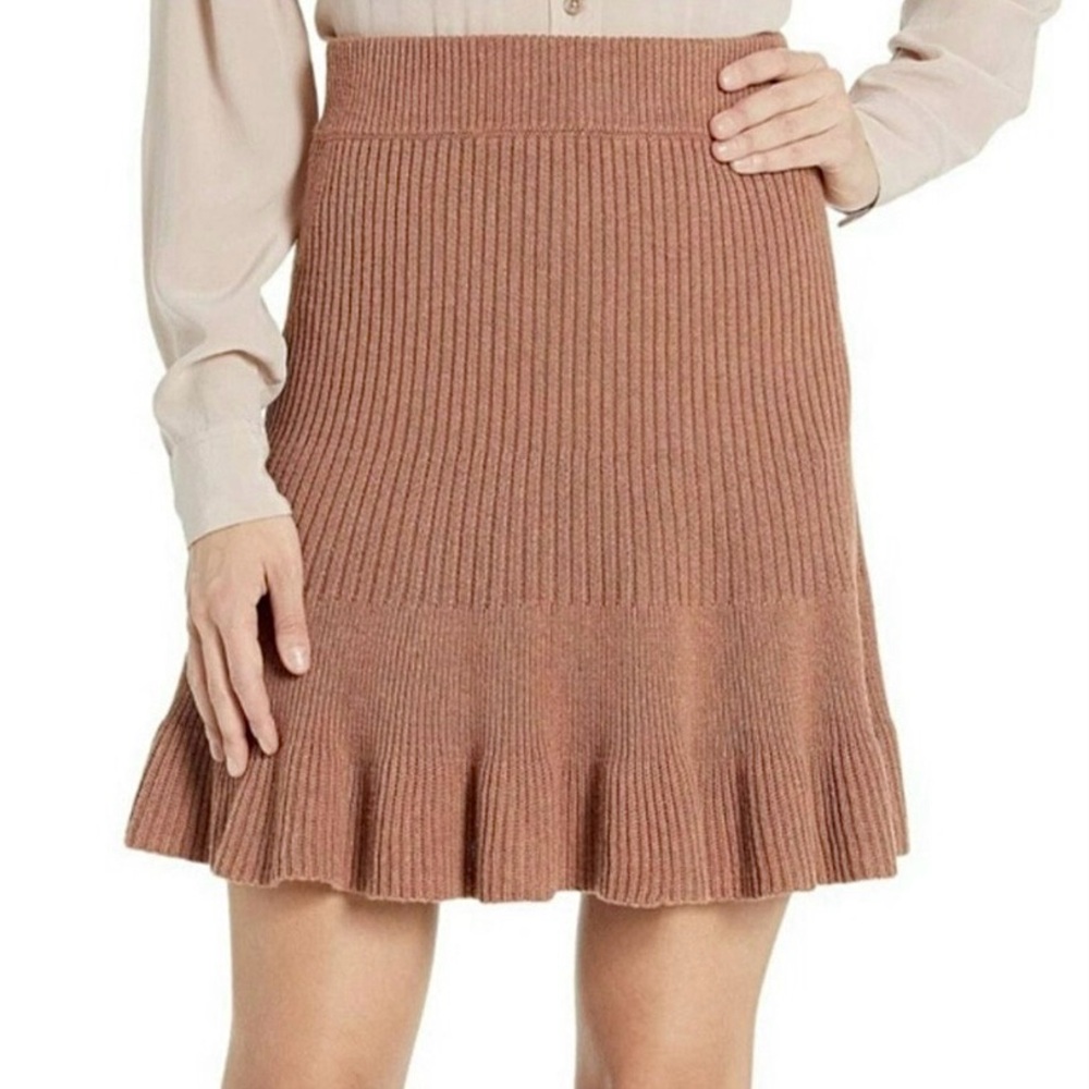 Free People Solid Gold Knit Brown Skirt 
NWOT